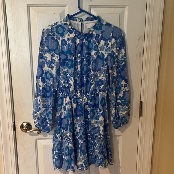 Sugarlips Blue and White Ruffled Tiered Long Sleeve Dress size Small - Picture 3 of 12